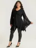 Halloween Solid Mesh Bell Sleeve Ruched Bowknot Blouse sold by Bloomchic