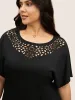Plain Laser Cut Batwing Sleeve T-shirt sold by Bloomchic