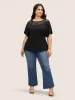 Plain Laser Cut Batwing Sleeve T-shirt sold by Bloomchic