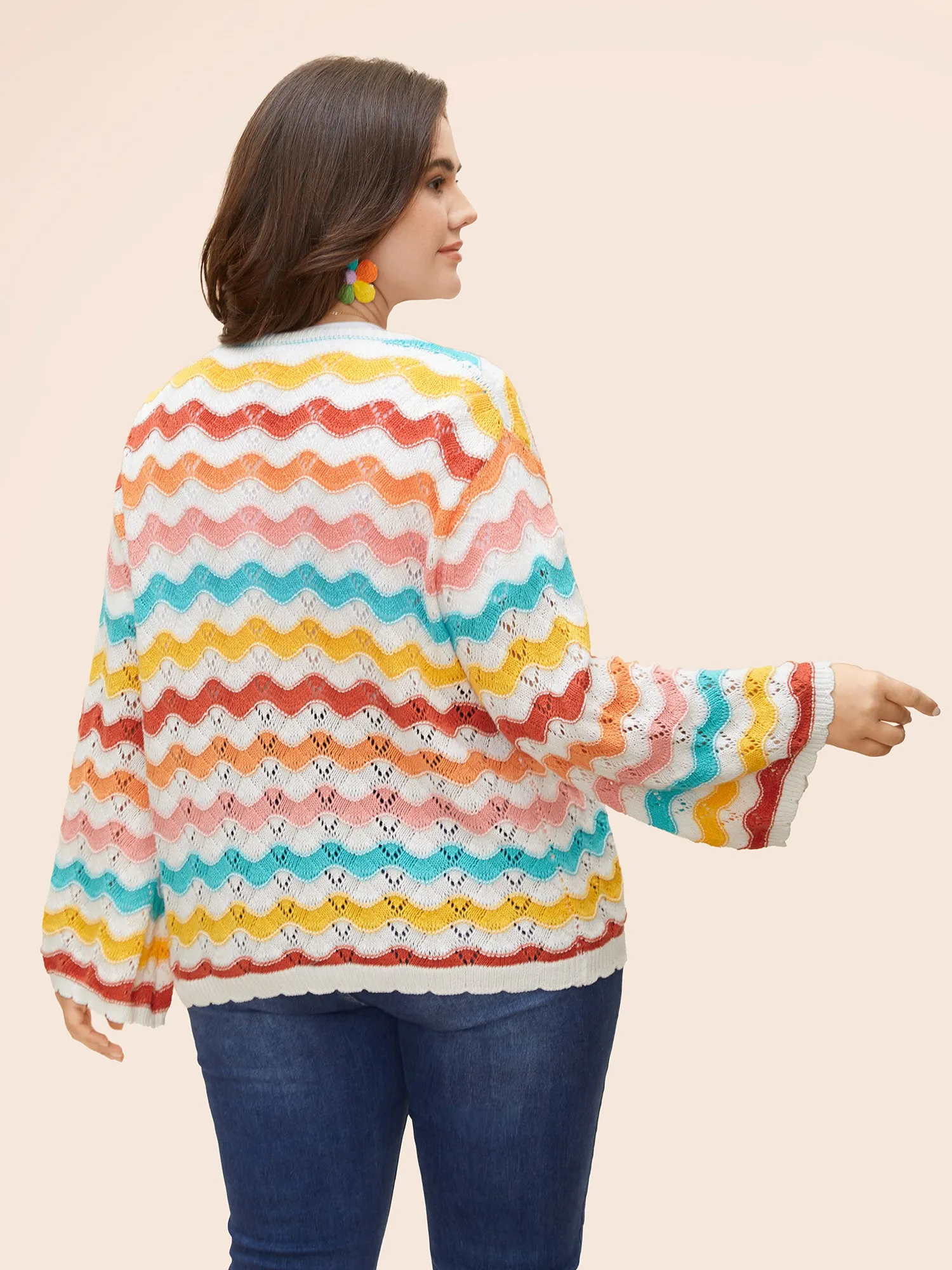 Cotton Rainbow Perforated Front Tie Cardigan sold by Bloomchic product image thumbnail 2