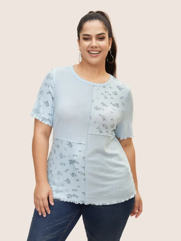 Round Neck Floral Patchwork Texture T-shirt sold by Bloomchic