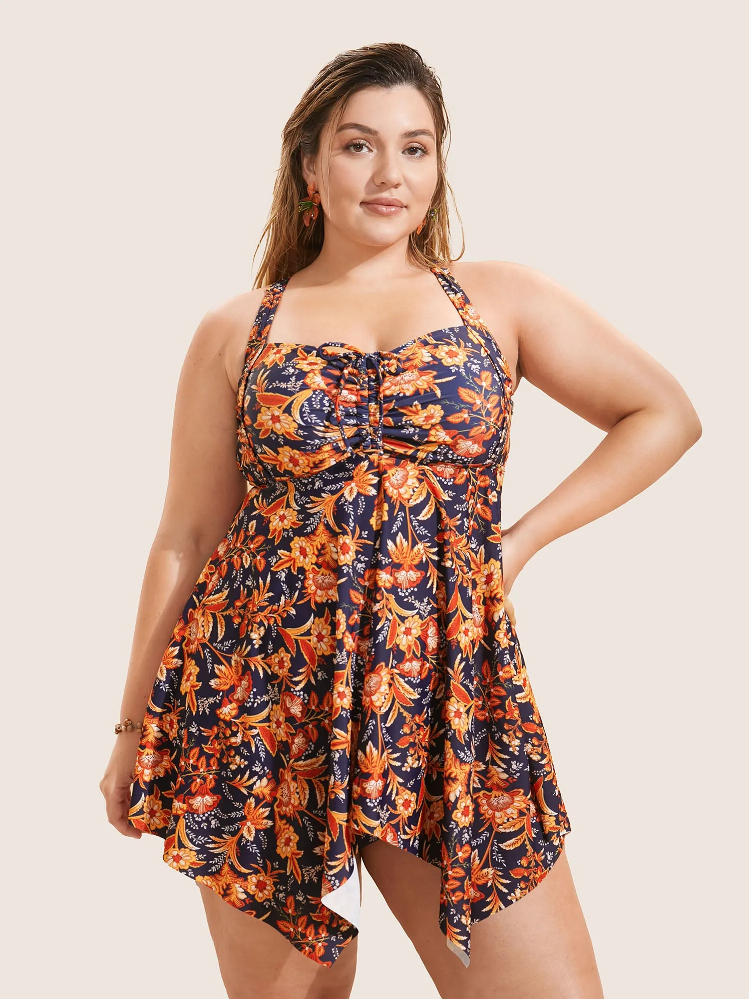 Bandana Print Knotted Asymmetrical Hem Swim Dress sold by Bloomchic