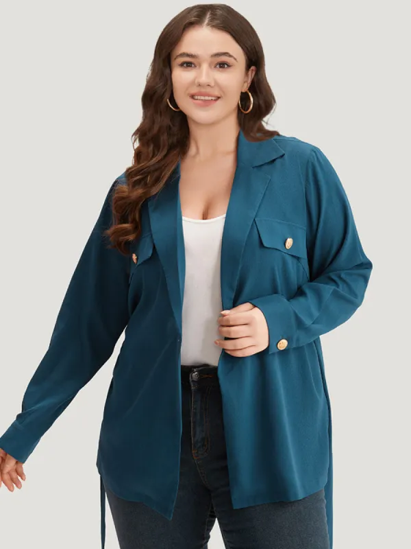 Plain Lapel Collar Belted Metal Detail Blazer sold by Bloomchic