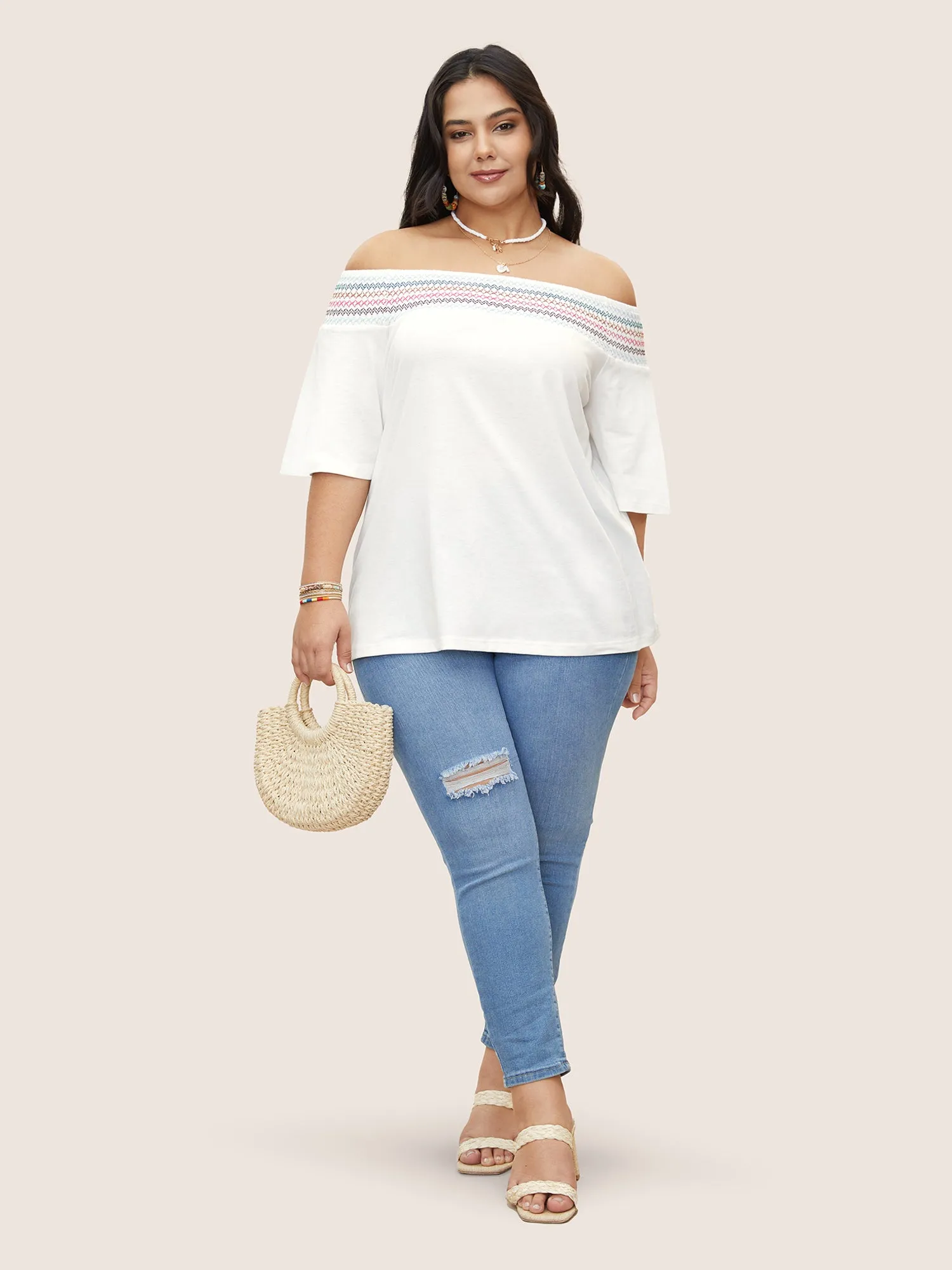 Colored Shirred Off Shoulder T-shirt sold by Bloomchic product image thumbnail 3