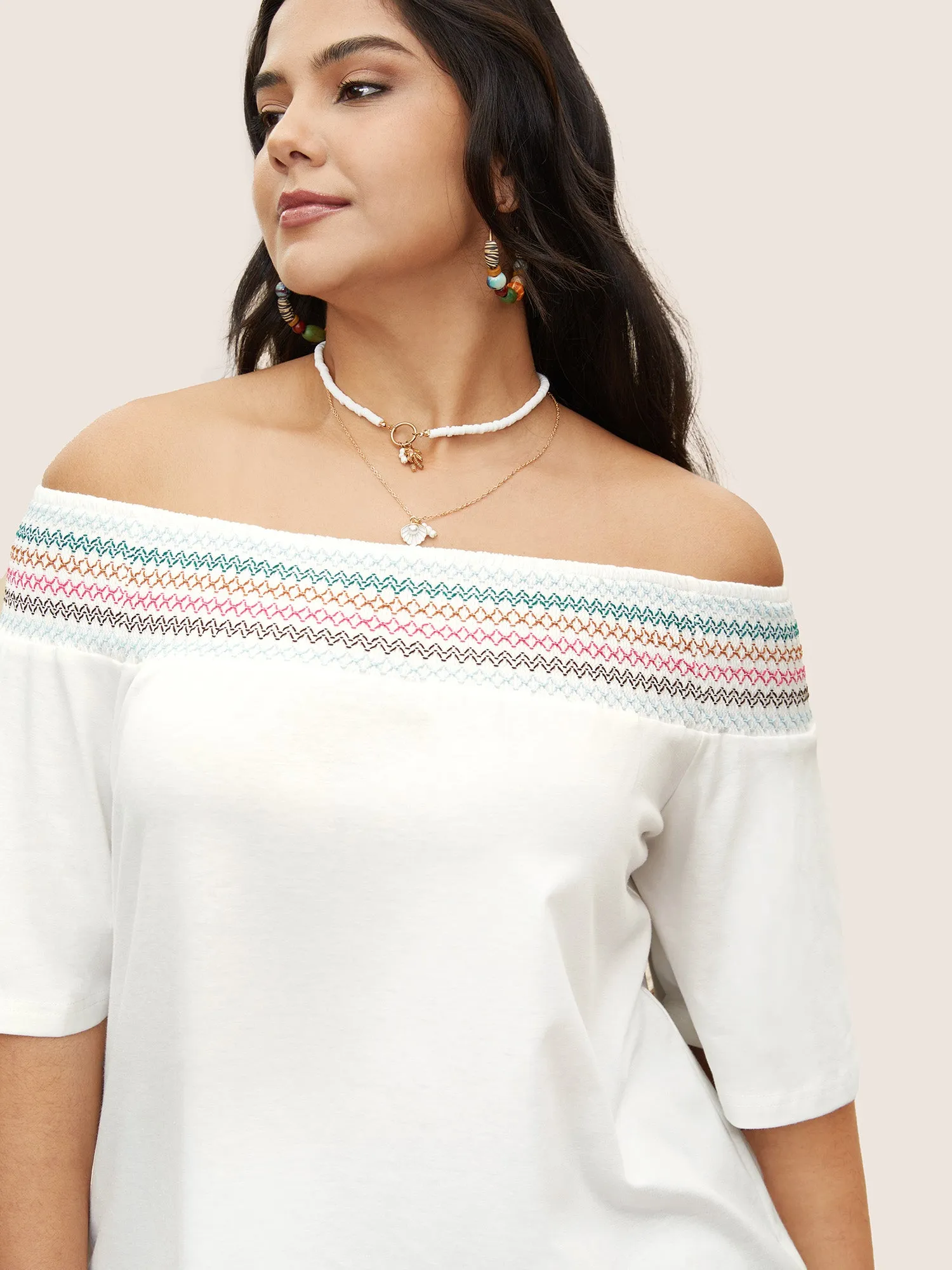 Colored Shirred Off Shoulder T-shirt sold by Bloomchic product image thumbnail 4