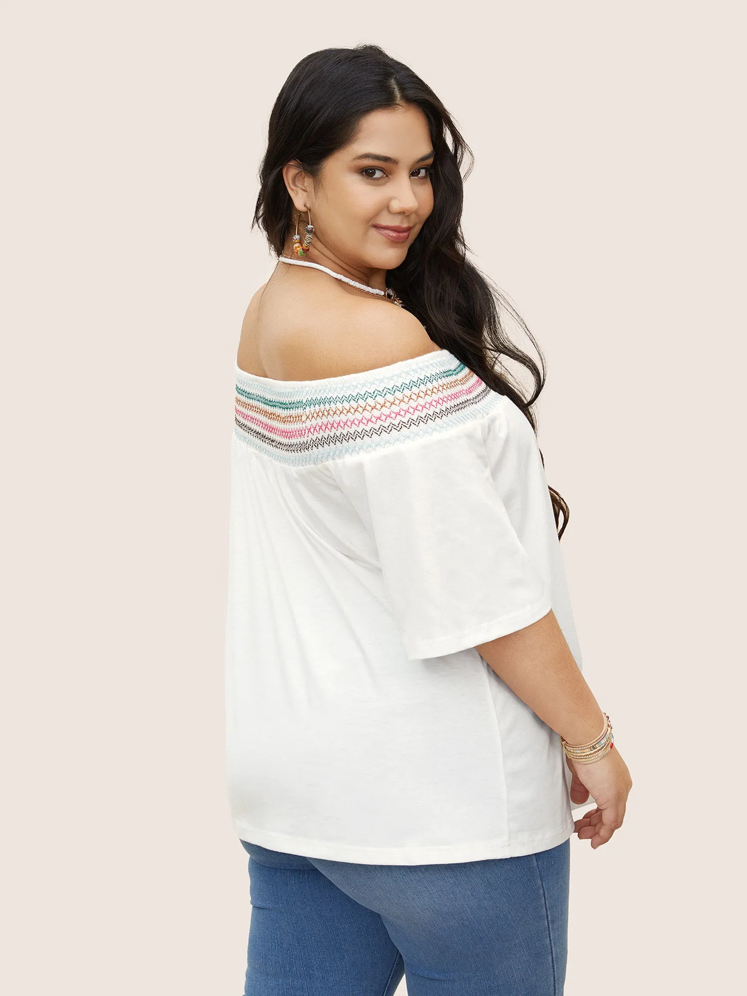 Colored Shirred Off Shoulder T-shirt sold by Bloomchic product image thumbnail 2