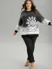 Fuzzy Snowflake Elastic Cuffs Pullover sold by Bloomchic