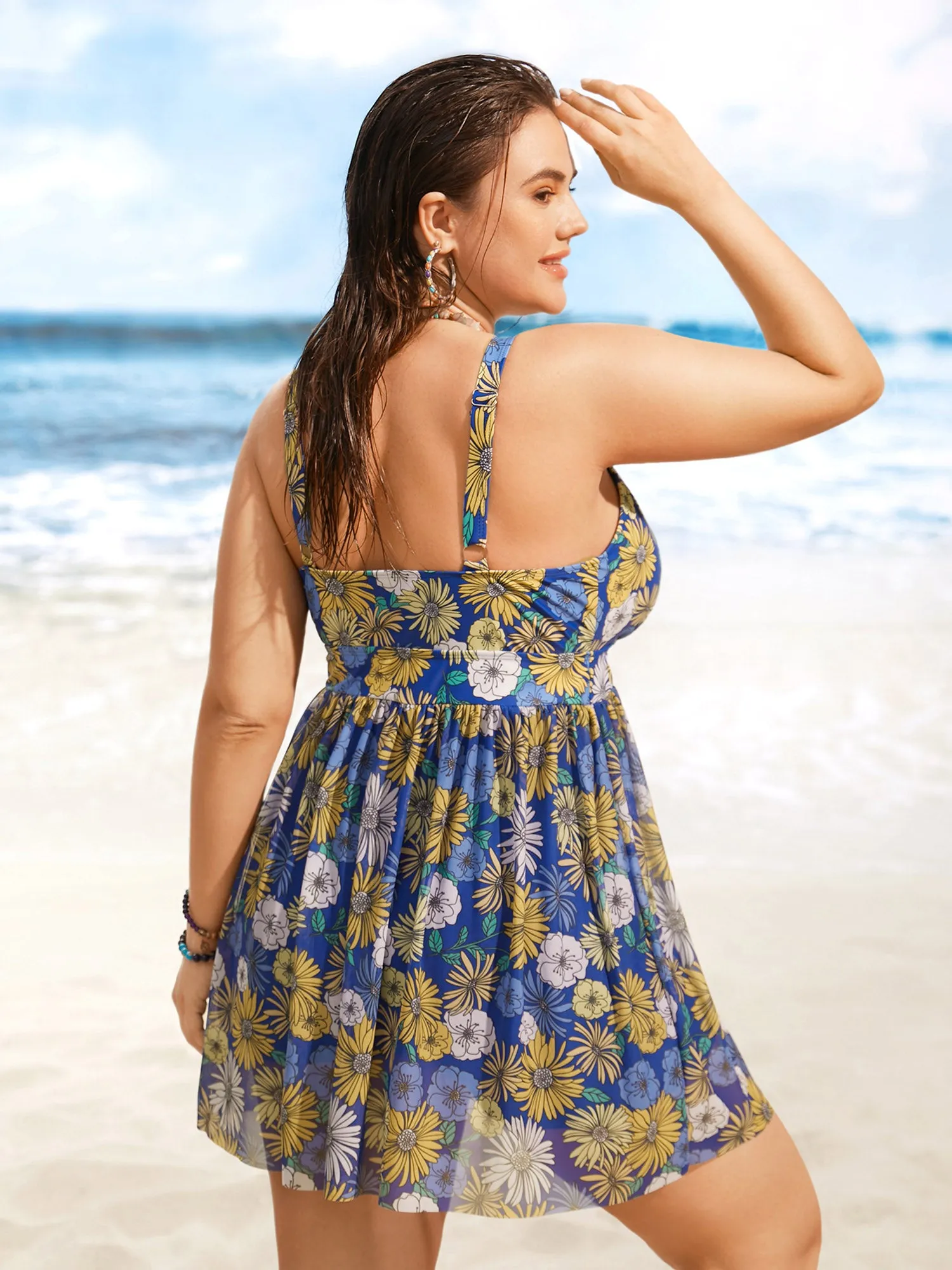 Overlap Collar Floral Mesh Split Side Swim Dress sold by Bloomchic product image thumbnail 2