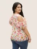 Watercolor Floral Cold Shoulder Ruffles Blouse sold by Bloomchic