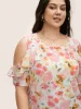 Watercolor Floral Cold Shoulder Ruffles Blouse sold by Bloomchic