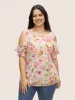 Watercolor Floral Cold Shoulder Ruffles Blouse sold by Bloomchic