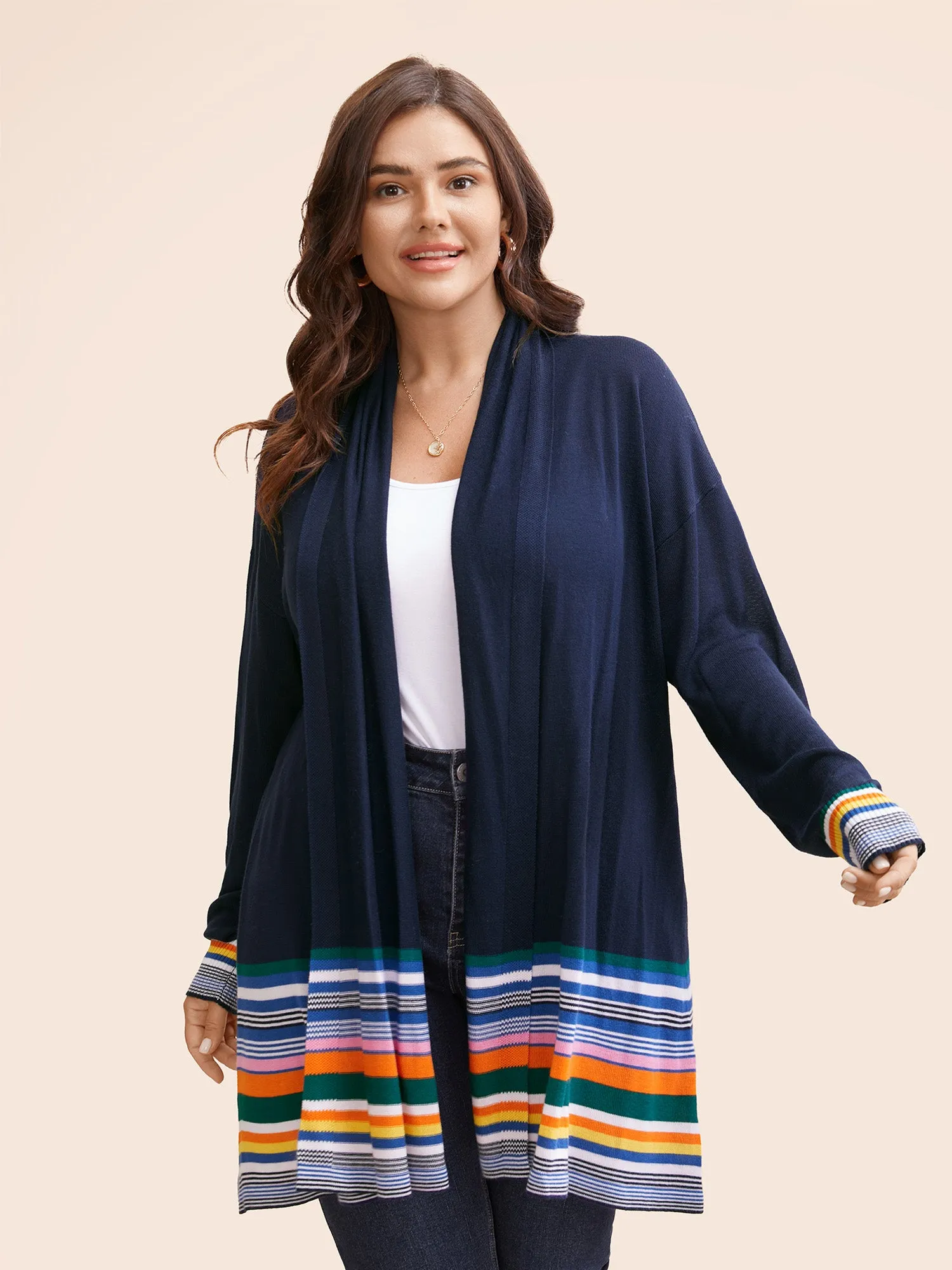 Supersoft Essentials Contrast Striped Patchwork Cardigan sold by Bloomchic