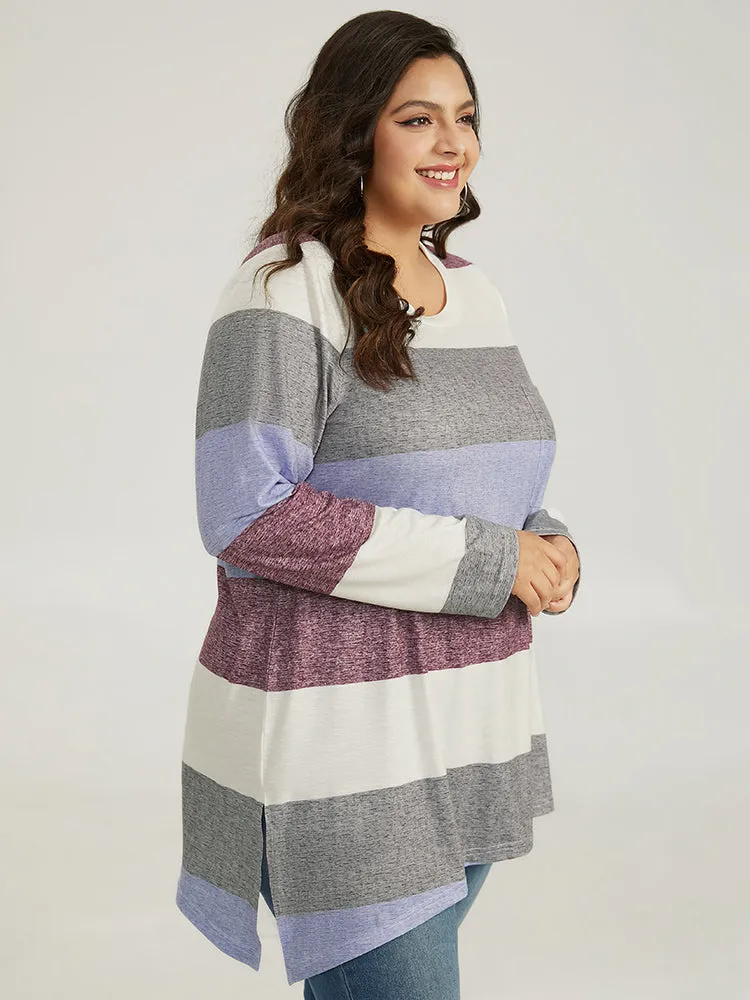 Striped Split Hem Asymmetrical T-shirt sold by Bloomchic product image thumbnail 5