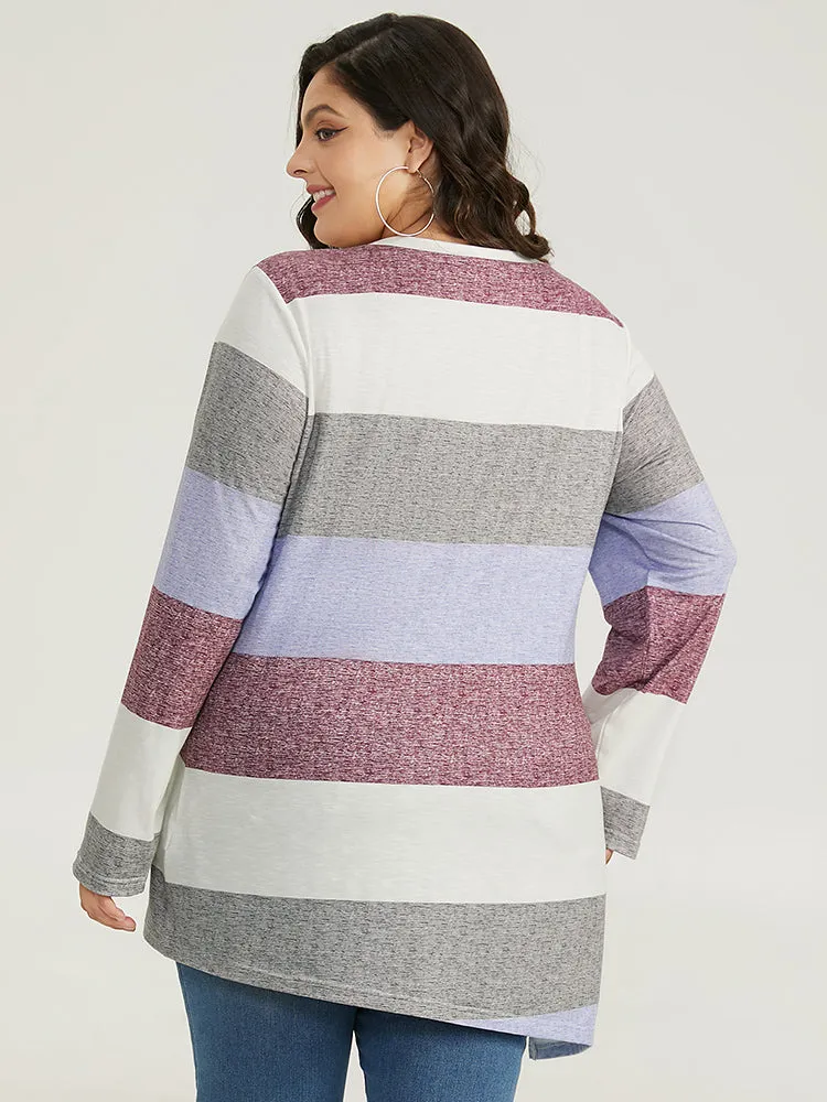 Striped Split Hem Asymmetrical T-shirt sold by Bloomchic product image thumbnail 2