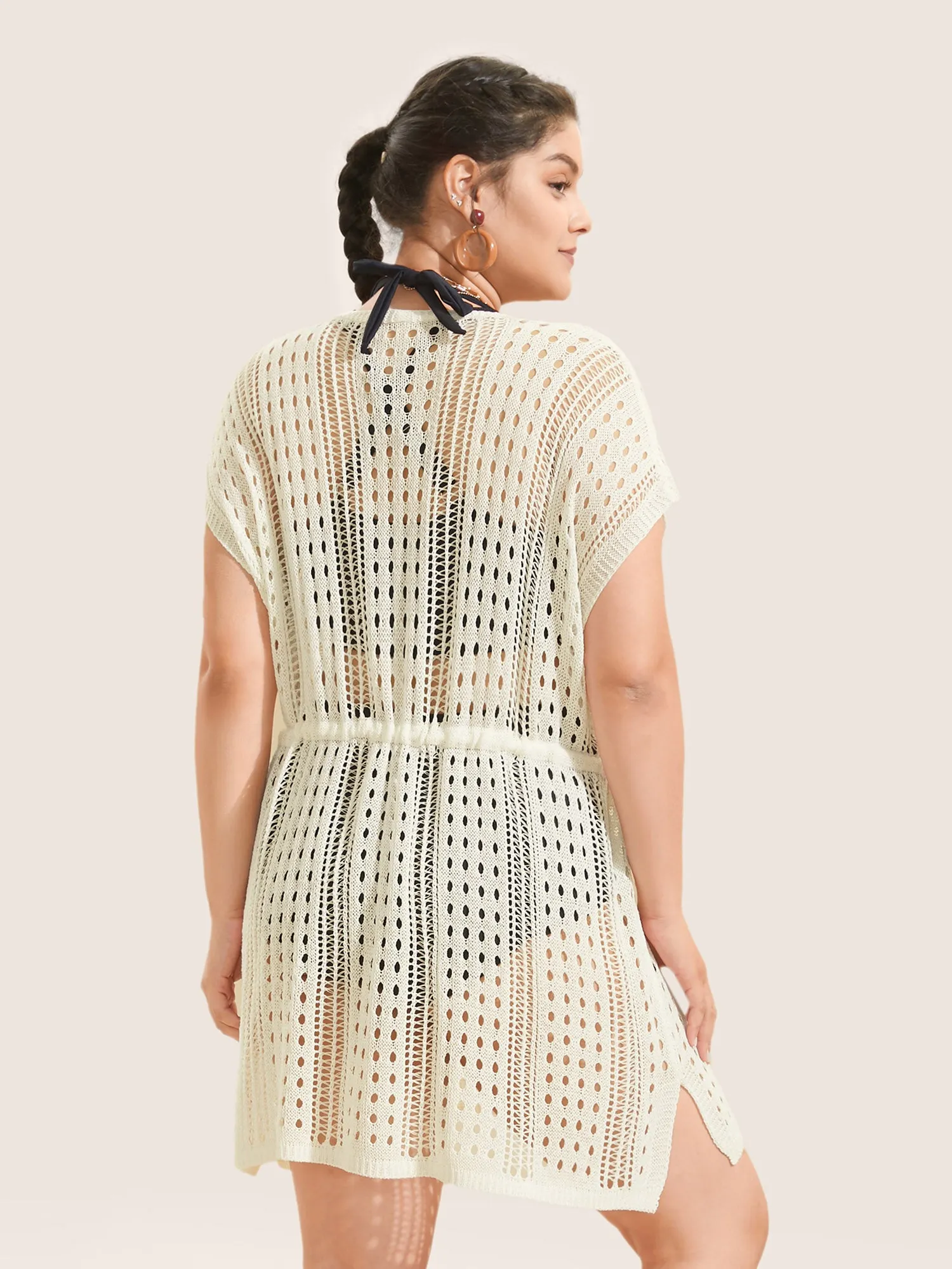 Solid Pointelle Knit Drawstring Swim Cover Up sold by Bloomchic product image thumbnail 2