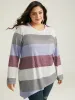 Striped Split Hem Asymmetrical T-shirt sold by Bloomchic