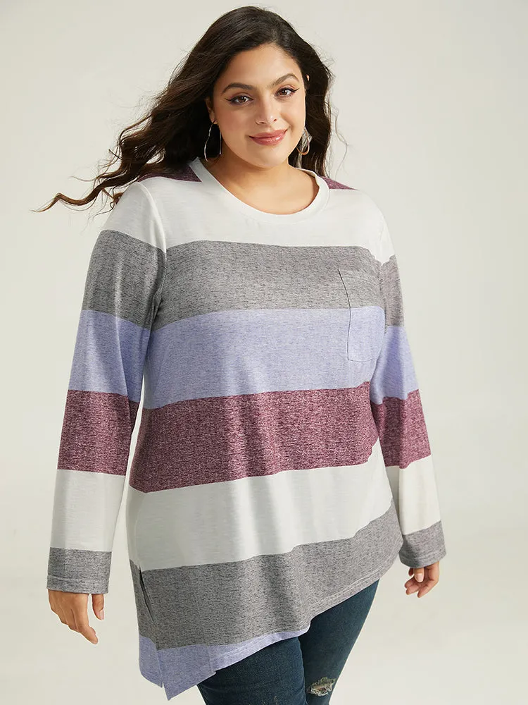 Striped Split Hem Asymmetrical T-shirt sold by Bloomchic product image thumbnail 3