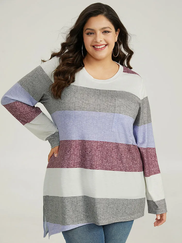 Striped Split Hem Asymmetrical T-shirt sold by Bloomchic