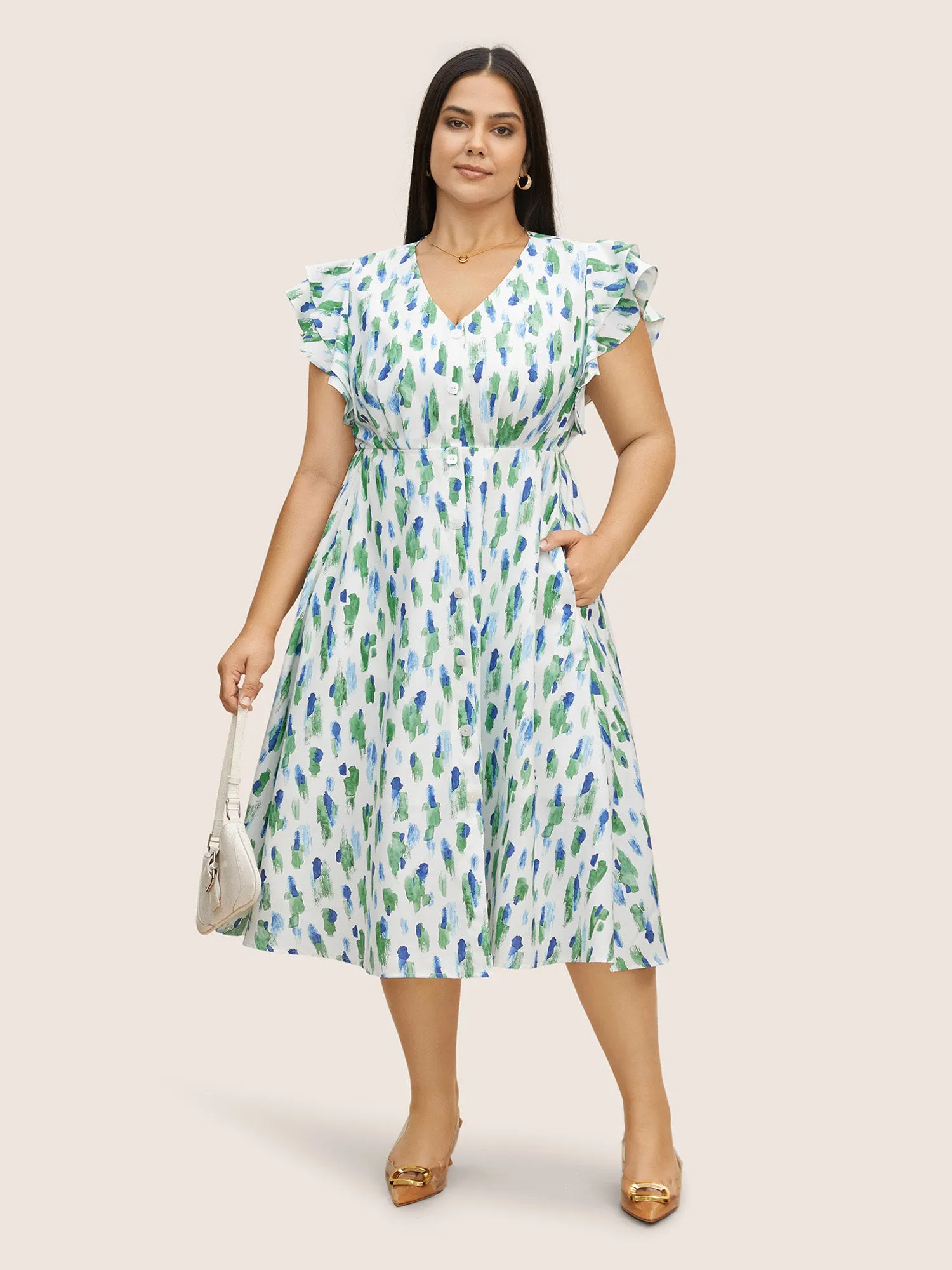 Allover Print Tiered Ruffle Cap Sleeve Dress sold by Bloomchic product image thumbnail 2