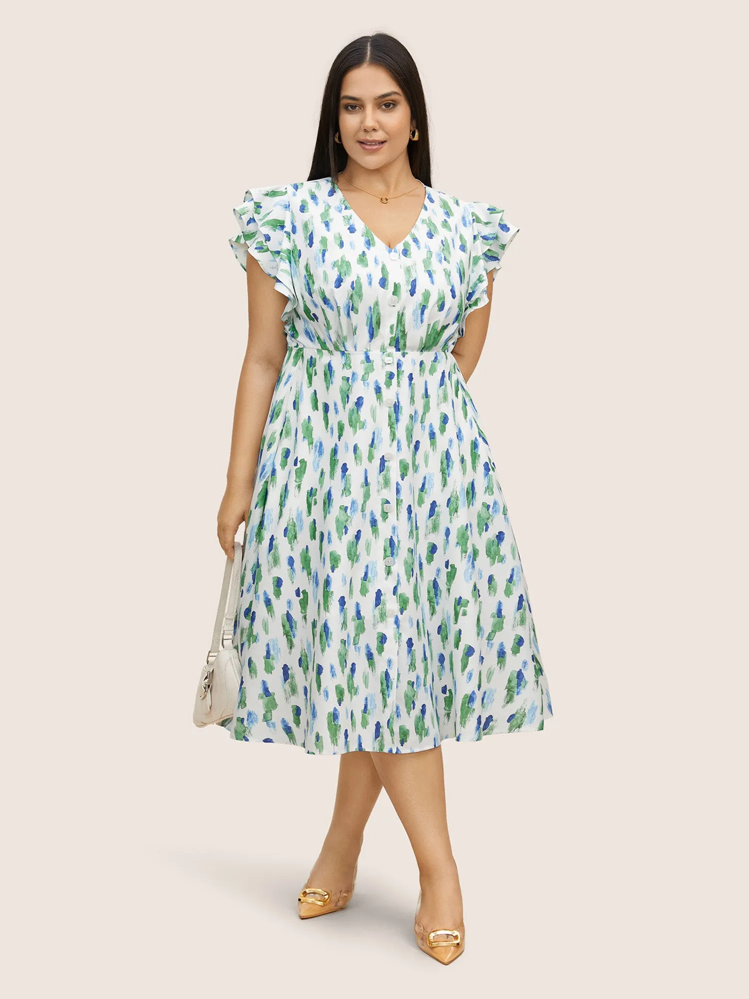 Allover Print Tiered Ruffle Cap Sleeve Dress sold by Bloomchic