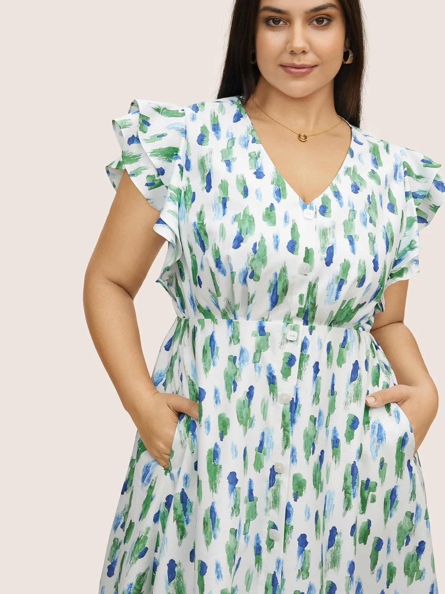 Allover Print Tiered Ruffle Cap Sleeve Dress sold by Bloomchic product image thumbnail 4