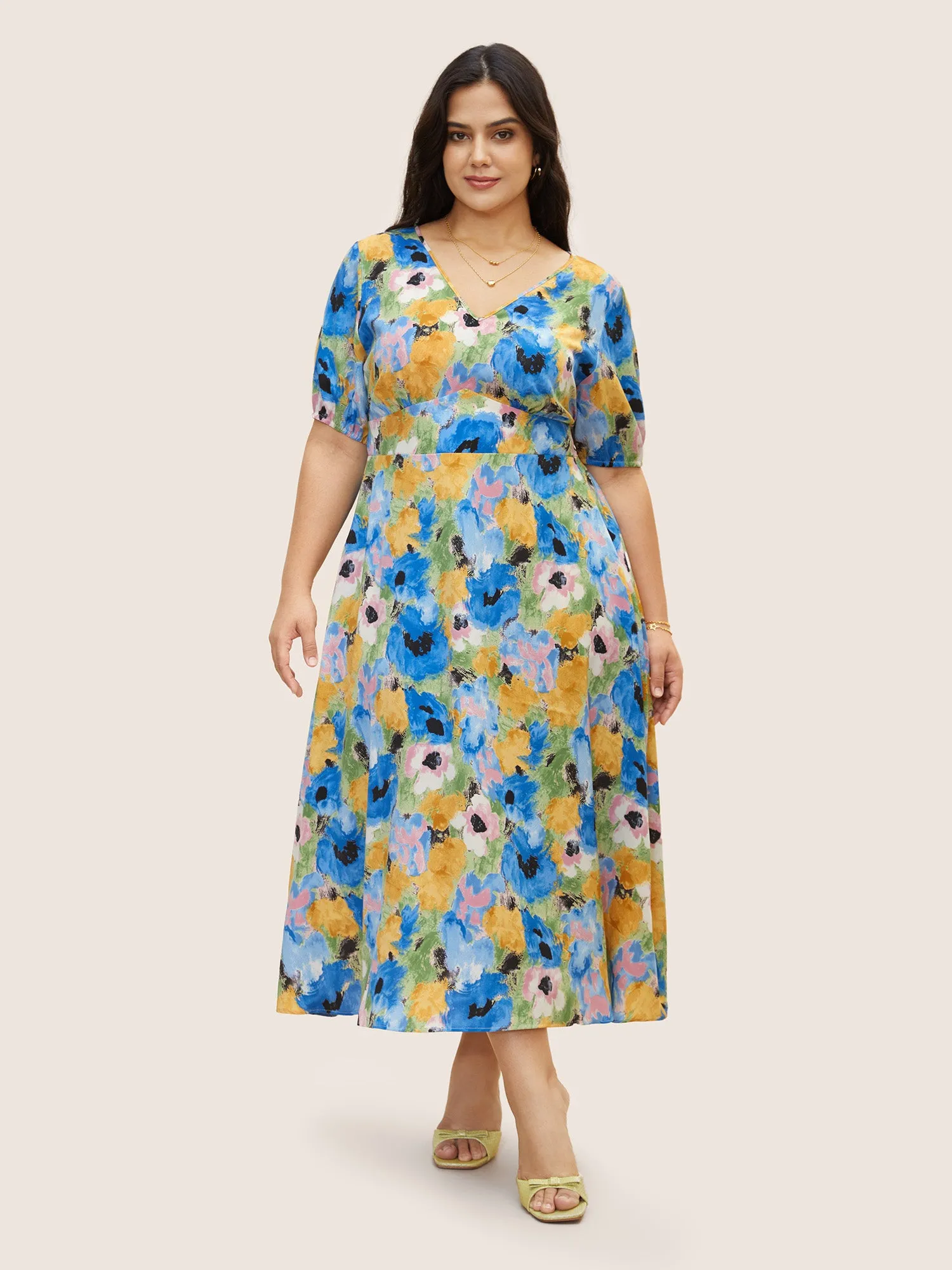 Watercolor Floral Lantern Sleeve Maxi Dress sold by Bloomchic