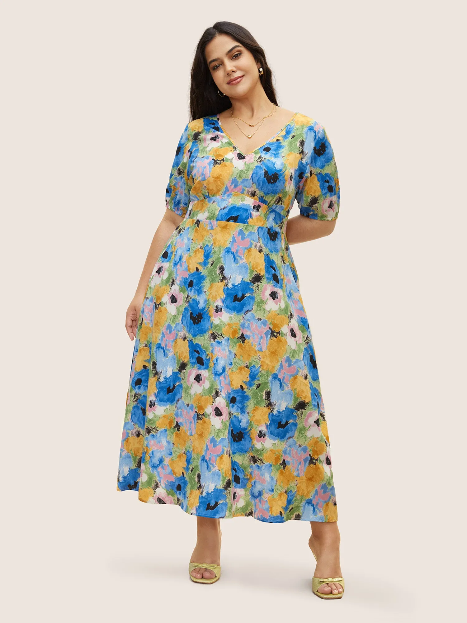 Watercolor Floral Lantern Sleeve Maxi Dress sold by Bloomchic product image thumbnail 2