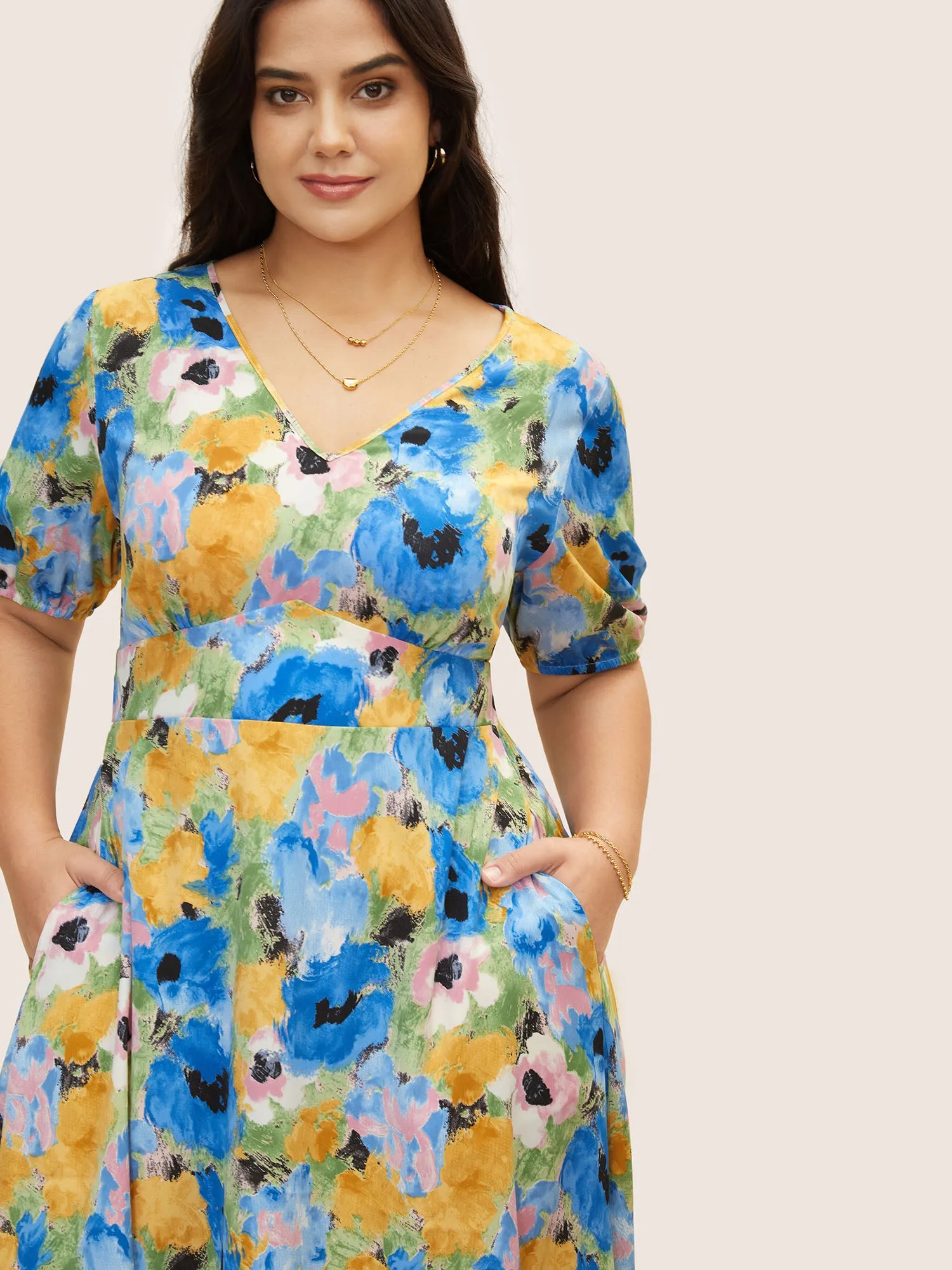 Watercolor Floral Lantern Sleeve Maxi Dress sold by Bloomchic product image thumbnail 4