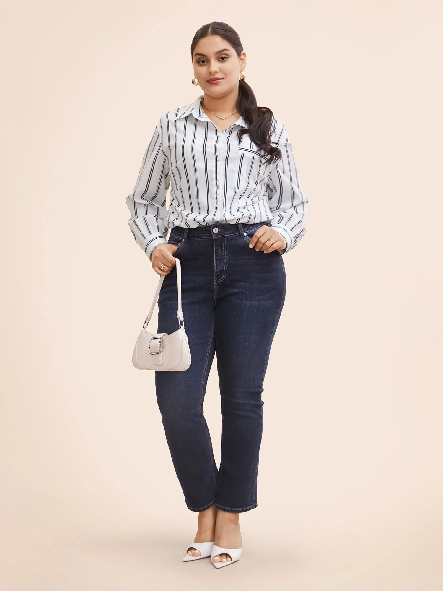 Shirt Collar Striped Patched Pocket Blouse sold by Bloomchic product image thumbnail 2