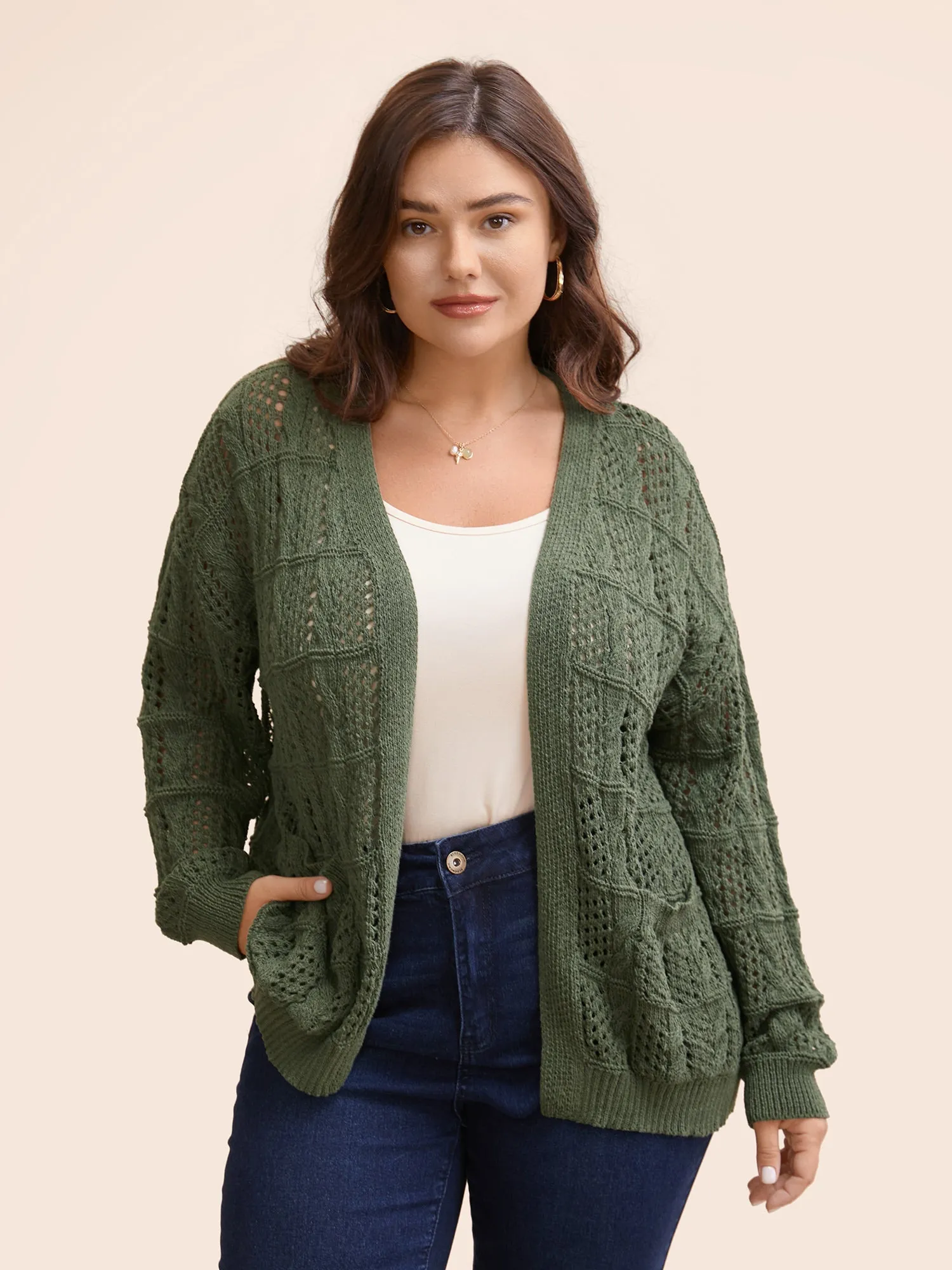 Textured Cable Knit Pocket Cardigan sold by Bloomchic