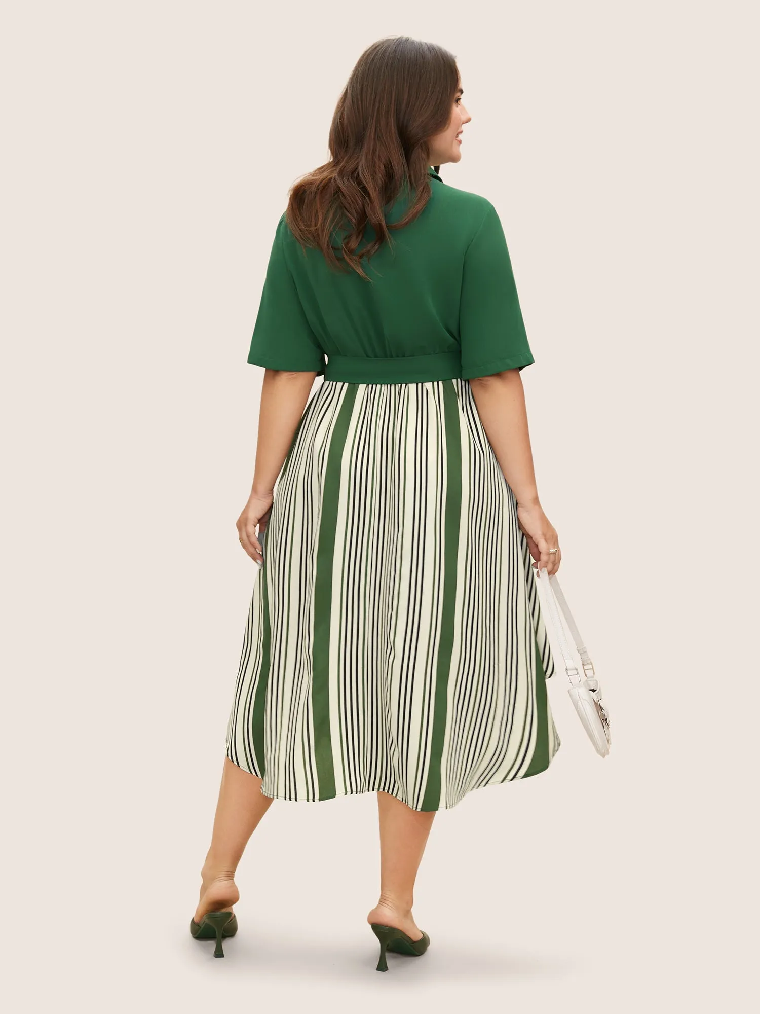 Striped Patchwork Belted Patched Pocket Dress sold by Bloomchic product image thumbnail 3