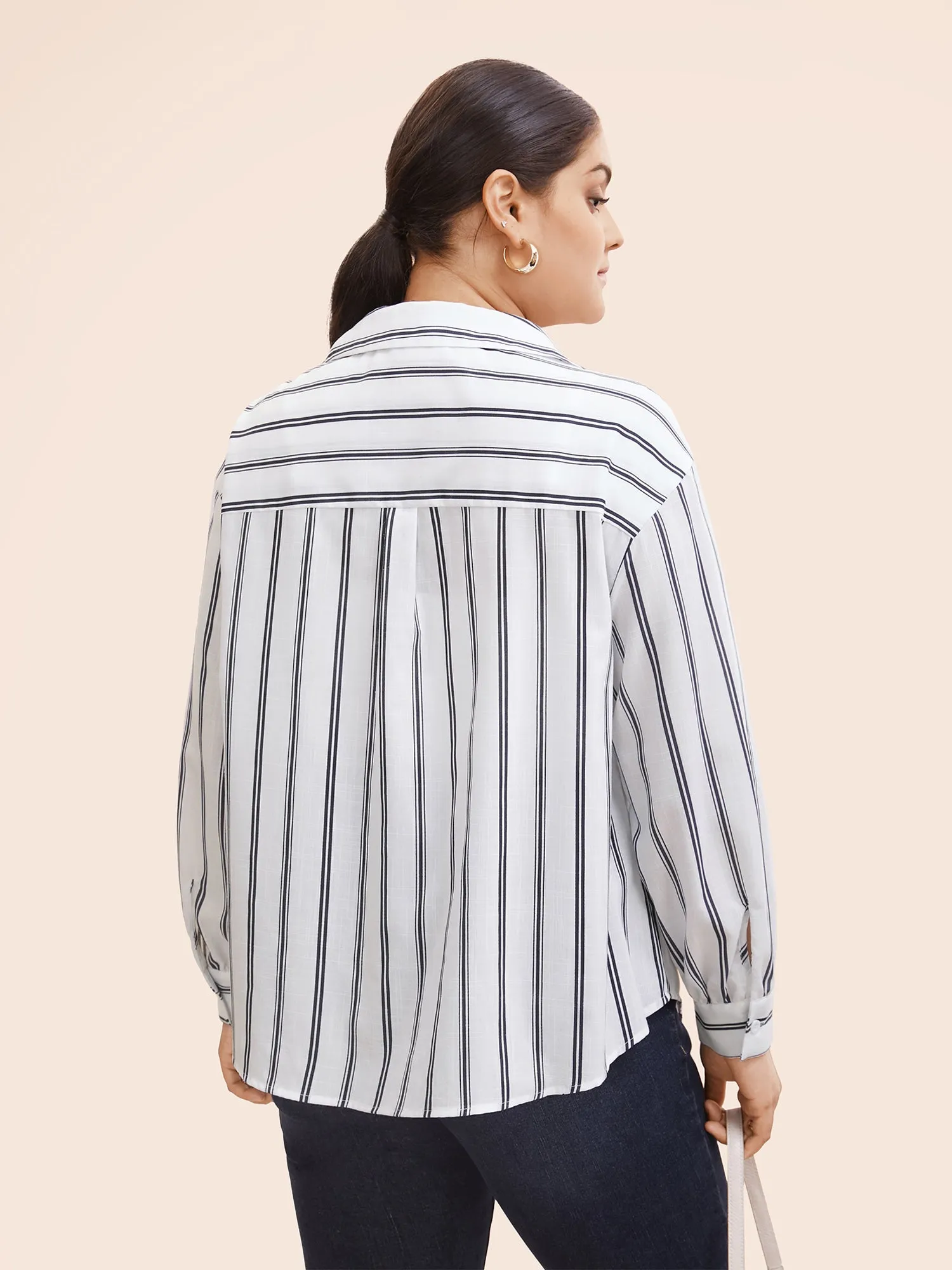 Shirt Collar Striped Patched Pocket Blouse sold by Bloomchic product image thumbnail 4