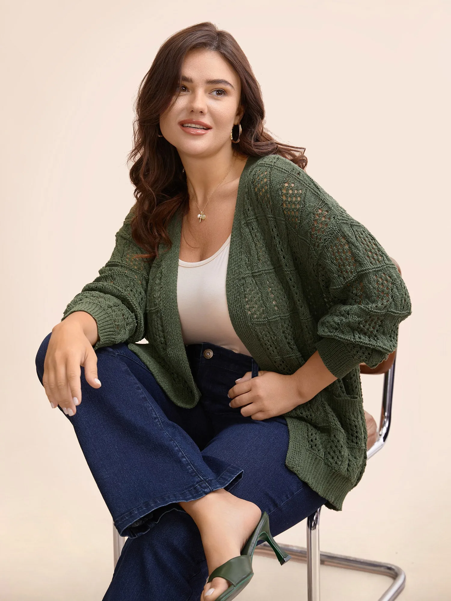 Textured Cable Knit Pocket Cardigan sold by Bloomchic product image thumbnail 3
