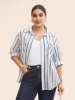 Shirt Collar Striped Patched Pocket Blouse sold by Bloomchic