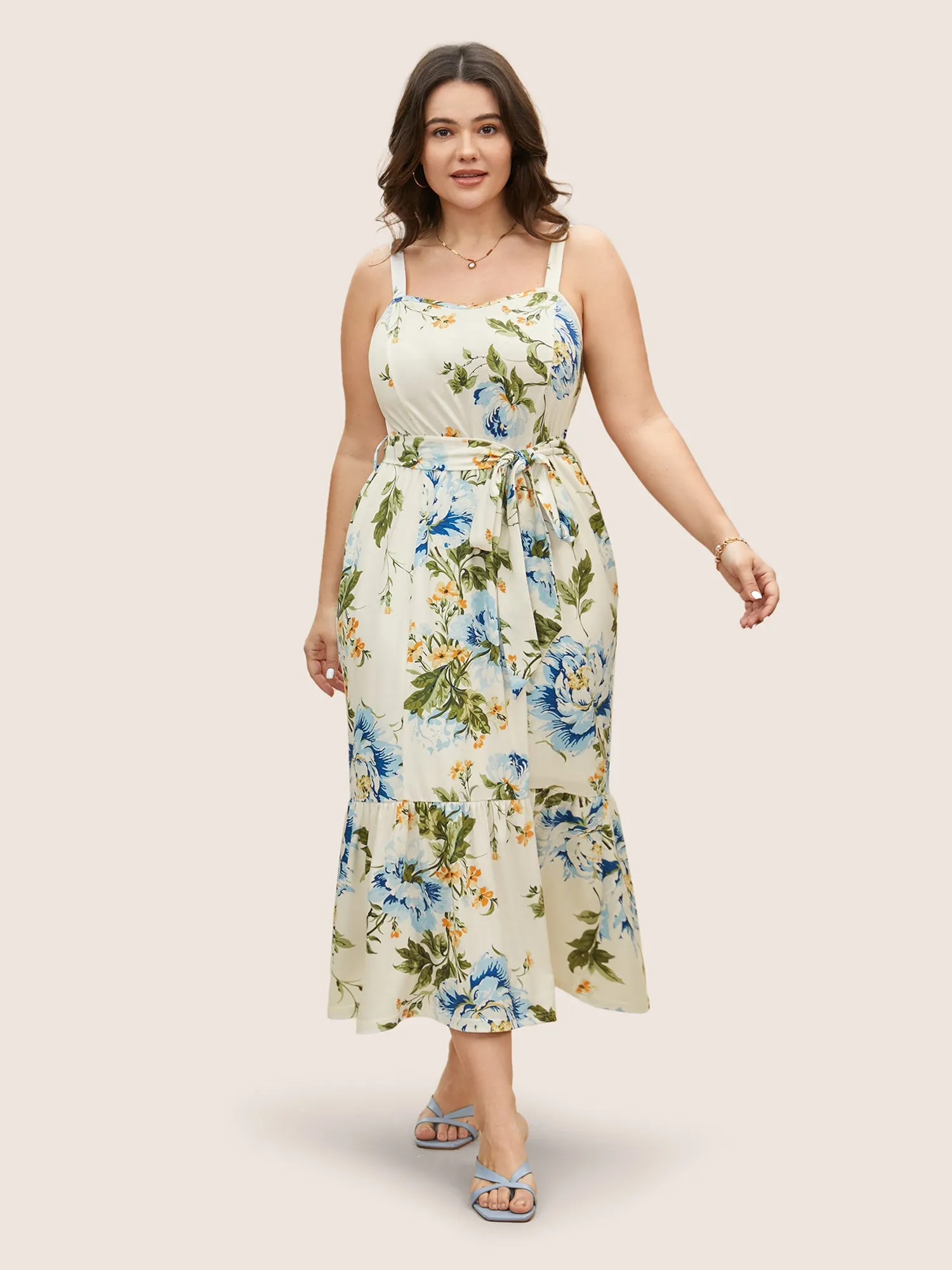 Floral Print Belted Patchwork Ruffles Cami Dress sold by Bloomchic product image thumbnail 2