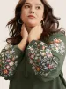 Waffle Knit Floral Embroidered Lantern Sleeve T-shirt sold by Bloomchic