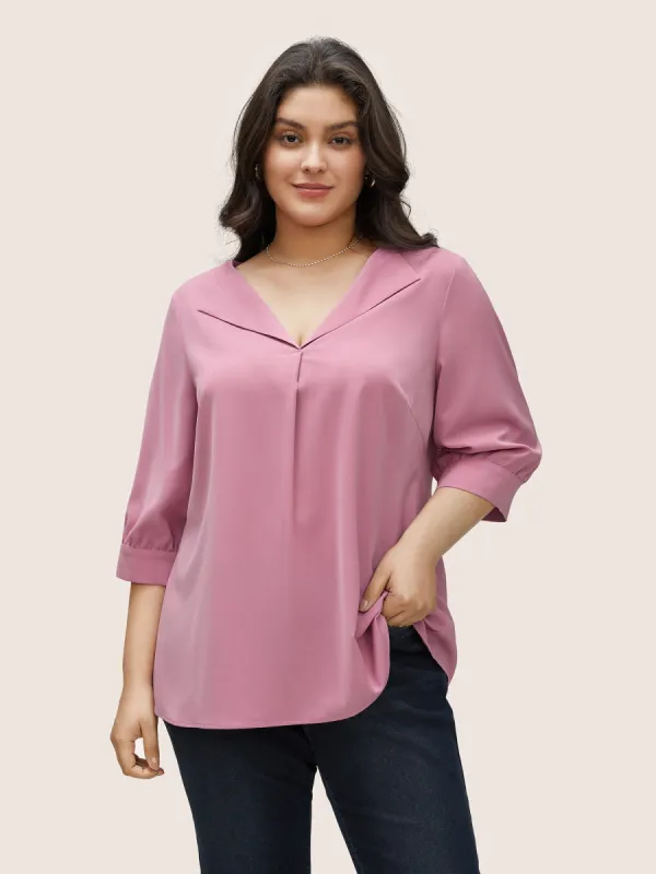 Solid Lapel Collar Plicated Detail Blouse sold by Bloomchic