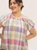 Crew Neck Colored Plaid Split Hem Blouse sold by Bloomchic