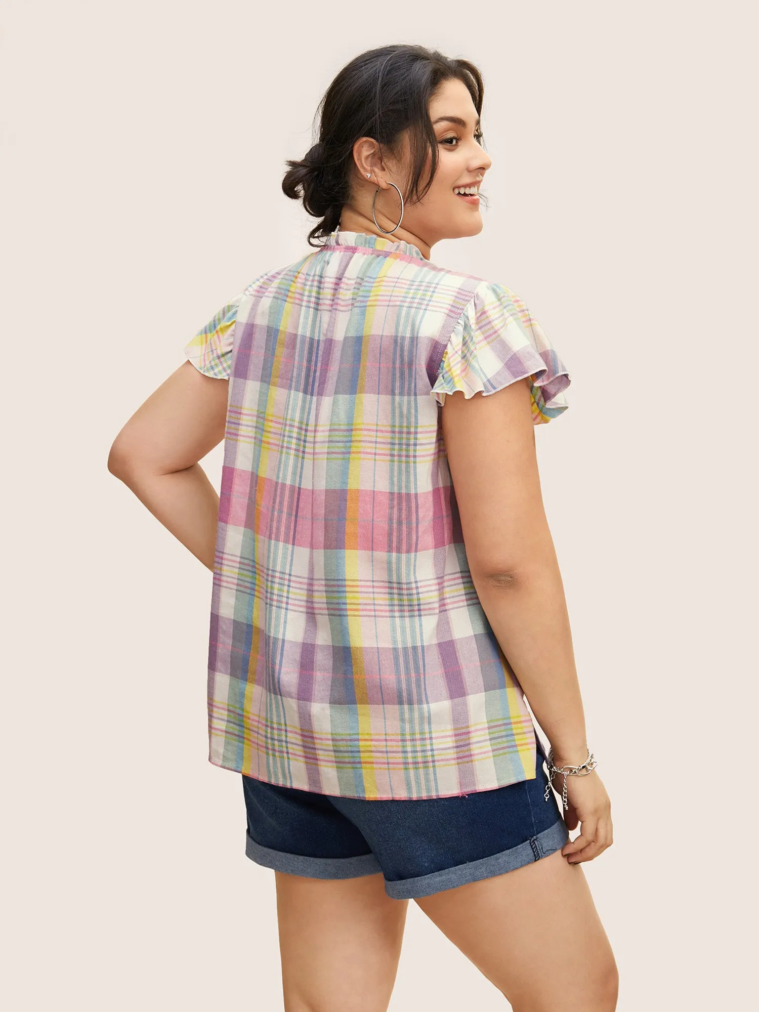 Crew Neck Colored Plaid Split Hem Blouse sold by Bloomchic product image thumbnail 4