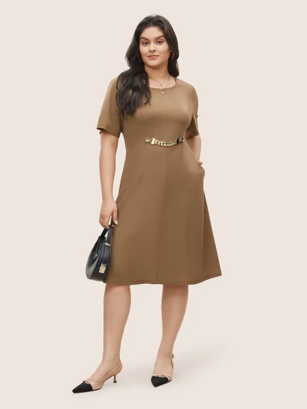 Round Neck Metal Chain Detail Dress sold by Bloomchic