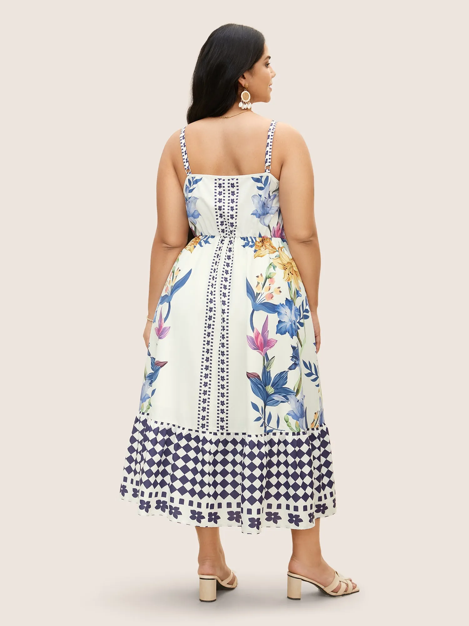 Boho Print Patchwork Ruffle Hem Cami Dress sold by Bloomchic product image thumbnail 3