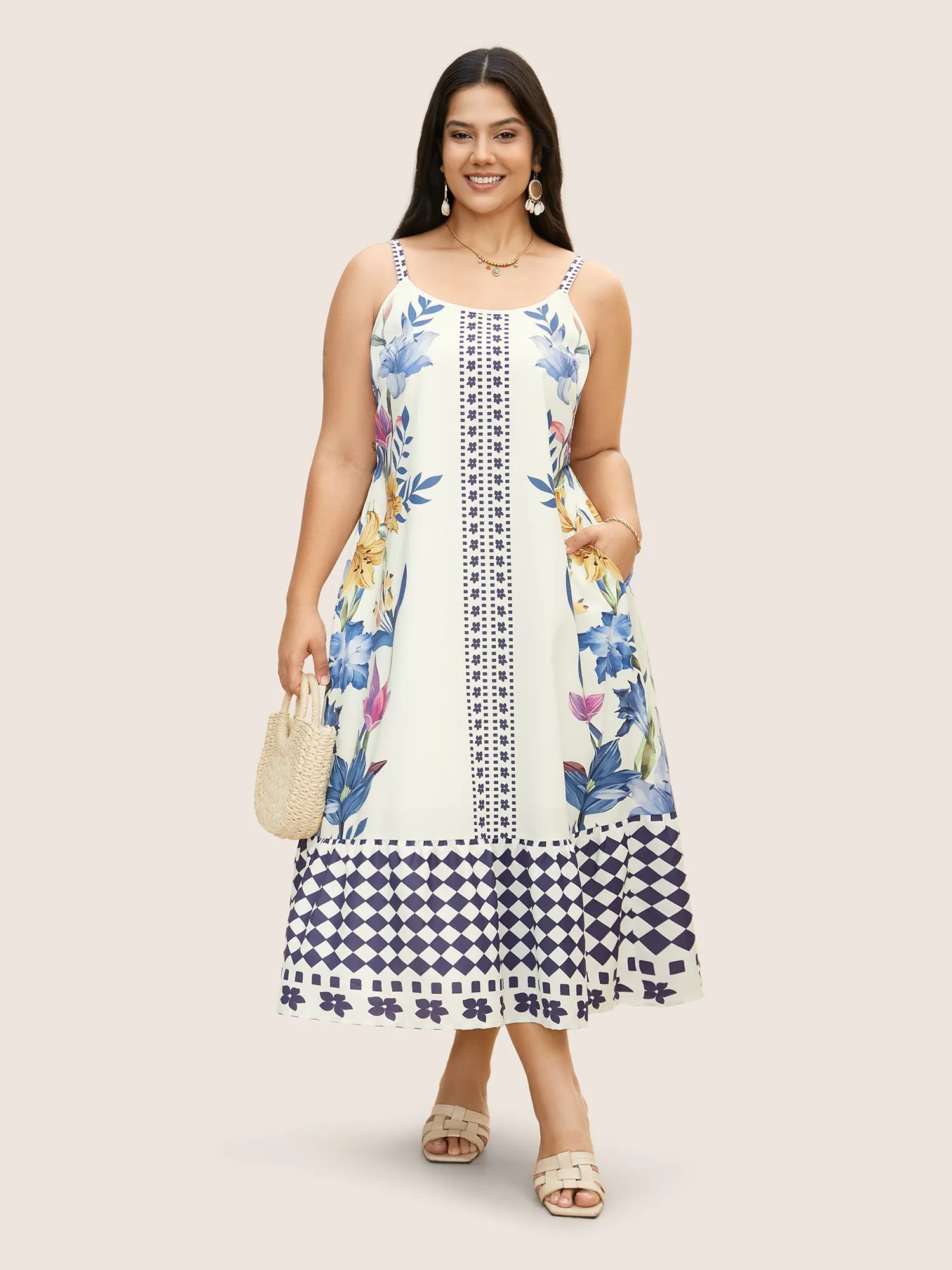 Boho Print Patchwork Ruffle Hem Cami Dress sold by Bloomchic product image thumbnail 2