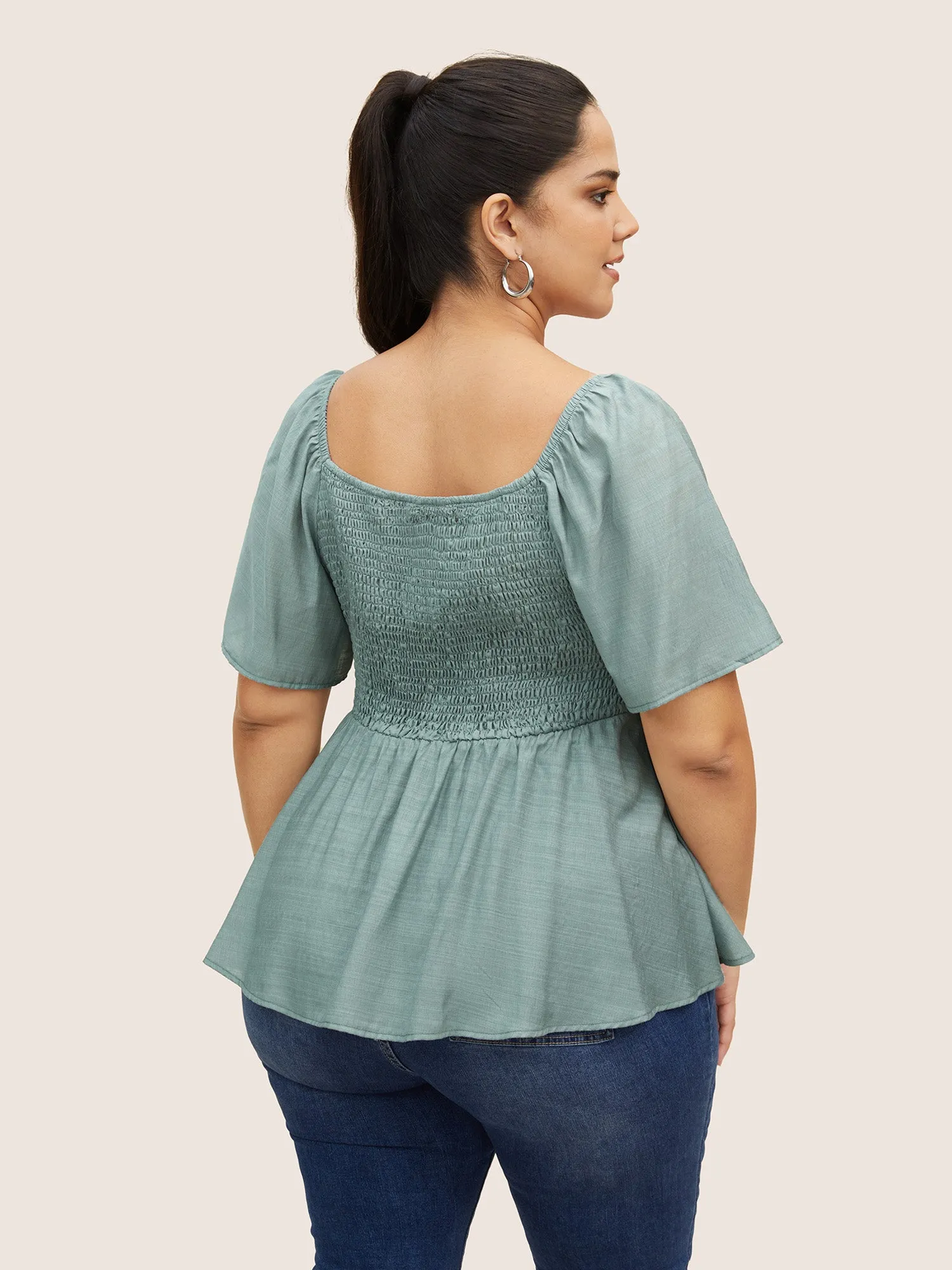 Notched Collar Shirred Ruffle Sleeve Blouse sold by Bloomchic product image thumbnail 3