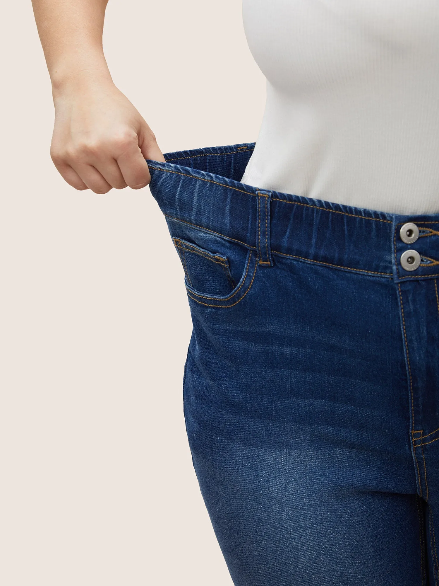 Dark Wash Elastic Waist Split Side Jeans sold by Bloomchic product image thumbnail 4