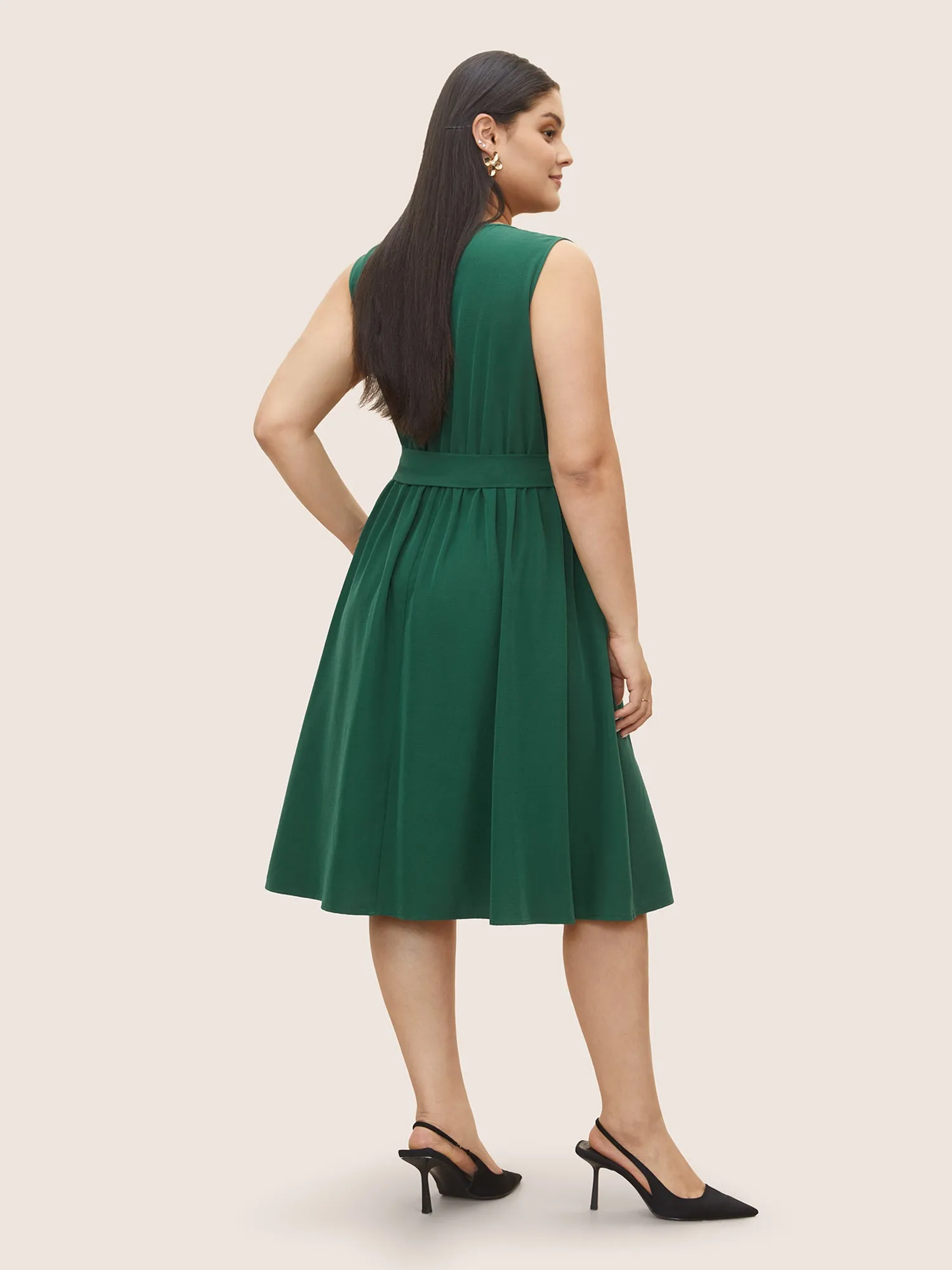 Plain Textured Button Detail Belted Tank Dress sold by Bloomchic product image thumbnail 3