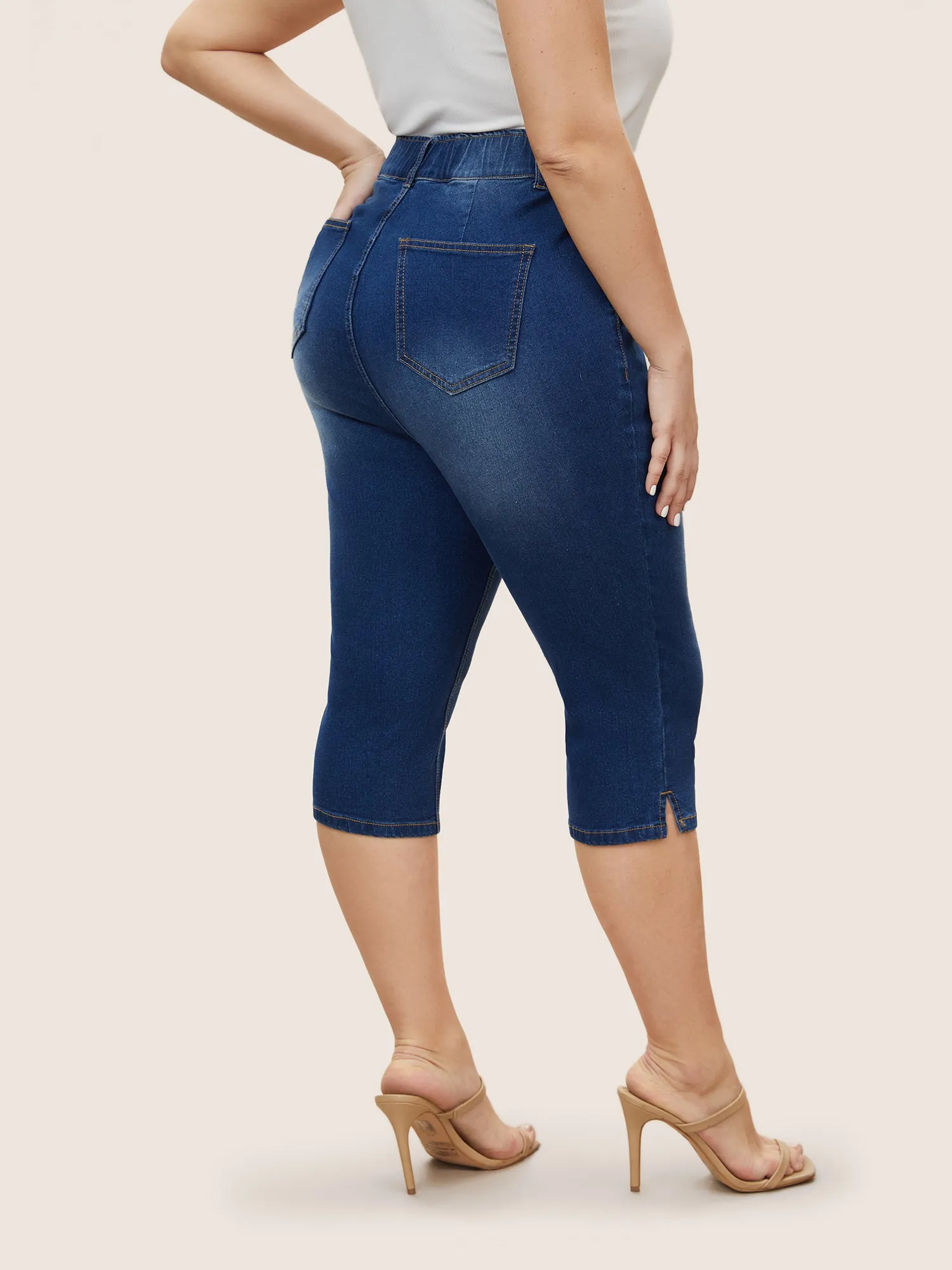 Dark Wash Elastic Waist Split Side Jeans sold by Bloomchic product image thumbnail 3