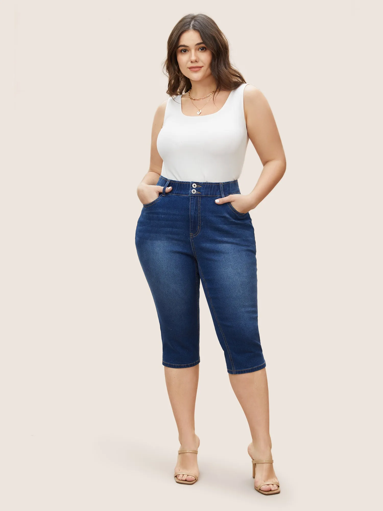 Dark Wash Elastic Waist Split Side Jeans sold by Bloomchic product image thumbnail 2