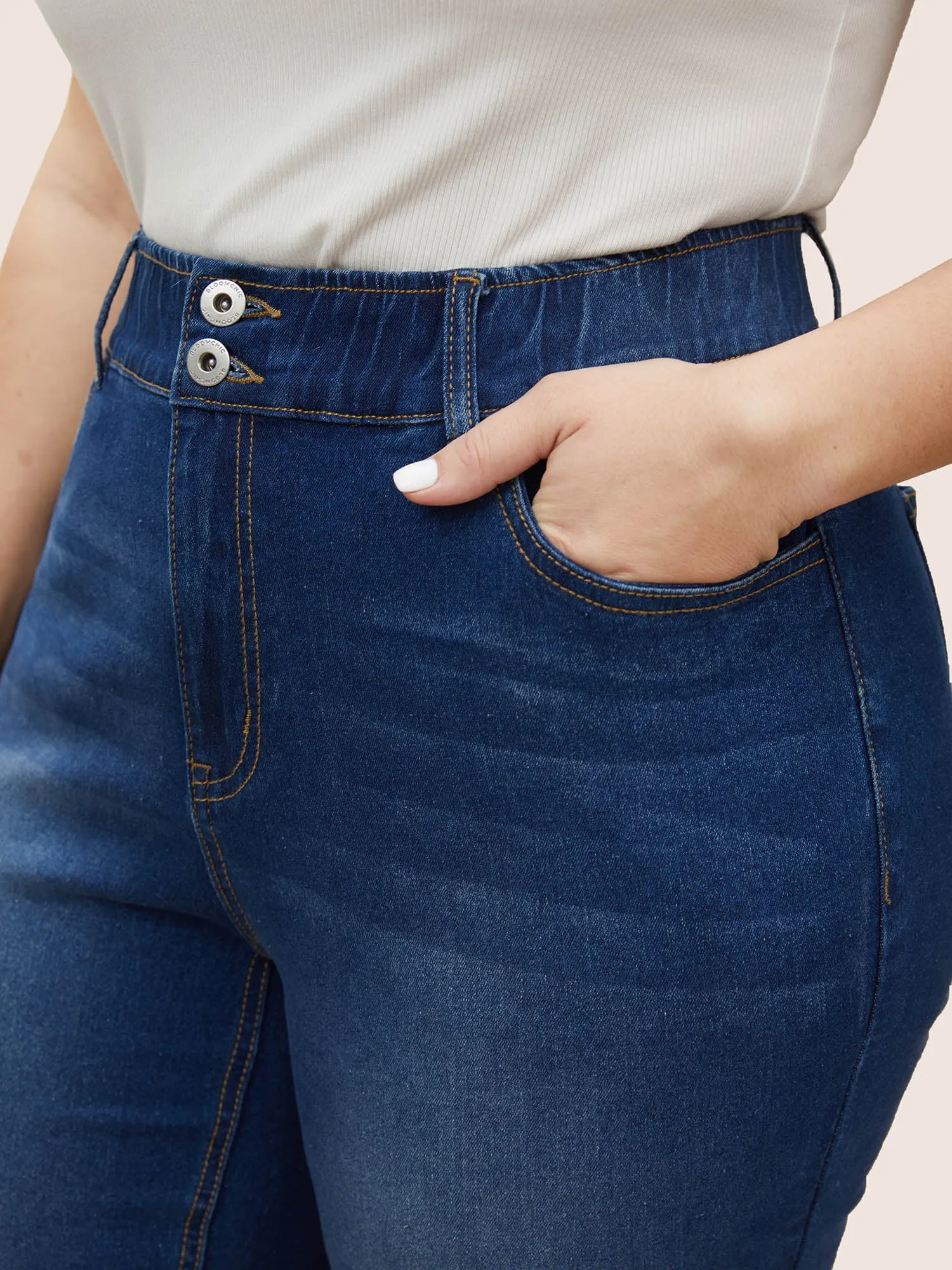 Dark Wash Elastic Waist Split Side Jeans sold by Bloomchic product image thumbnail 5