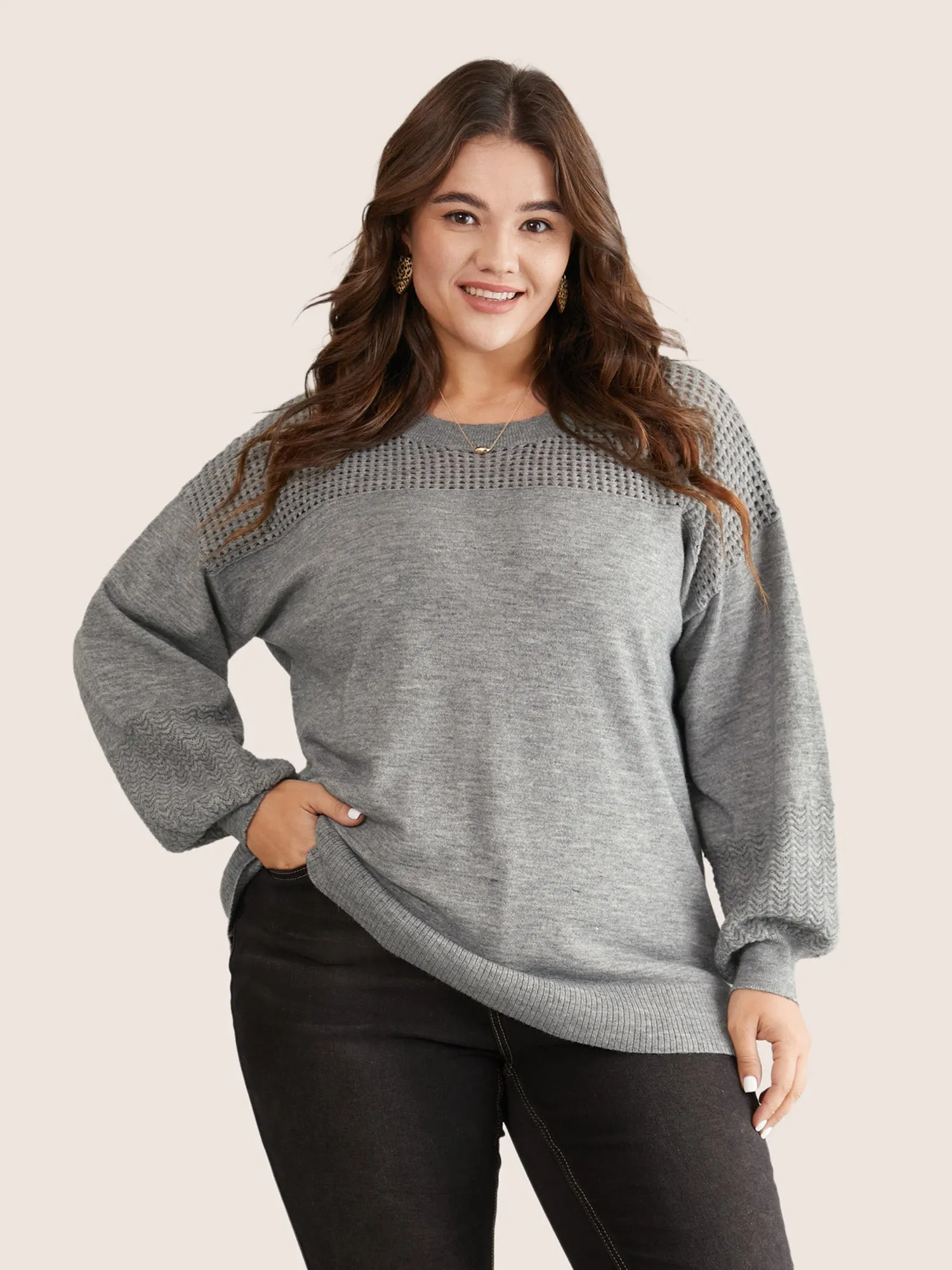 Supersoft Essentials Plain Hollow Out Puff Sleeve Pullover sold by Bloomchic product image thumbnail 3