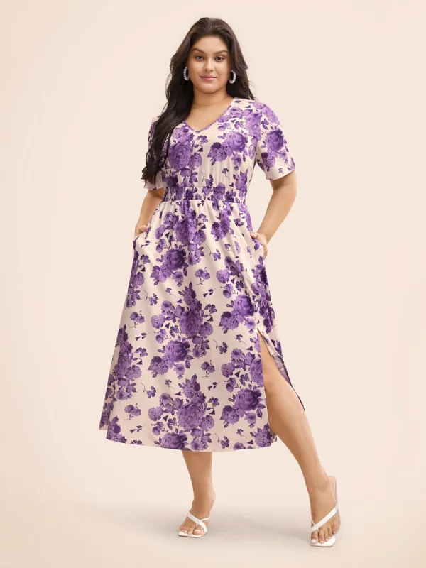 Floral Print Split Side Shirred Dress sold by Bloomchic